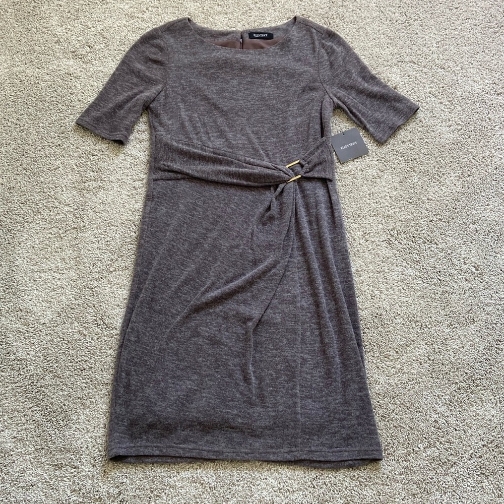 Ellen Tracy • Gray Knit Short Sleeve Sheath Dress